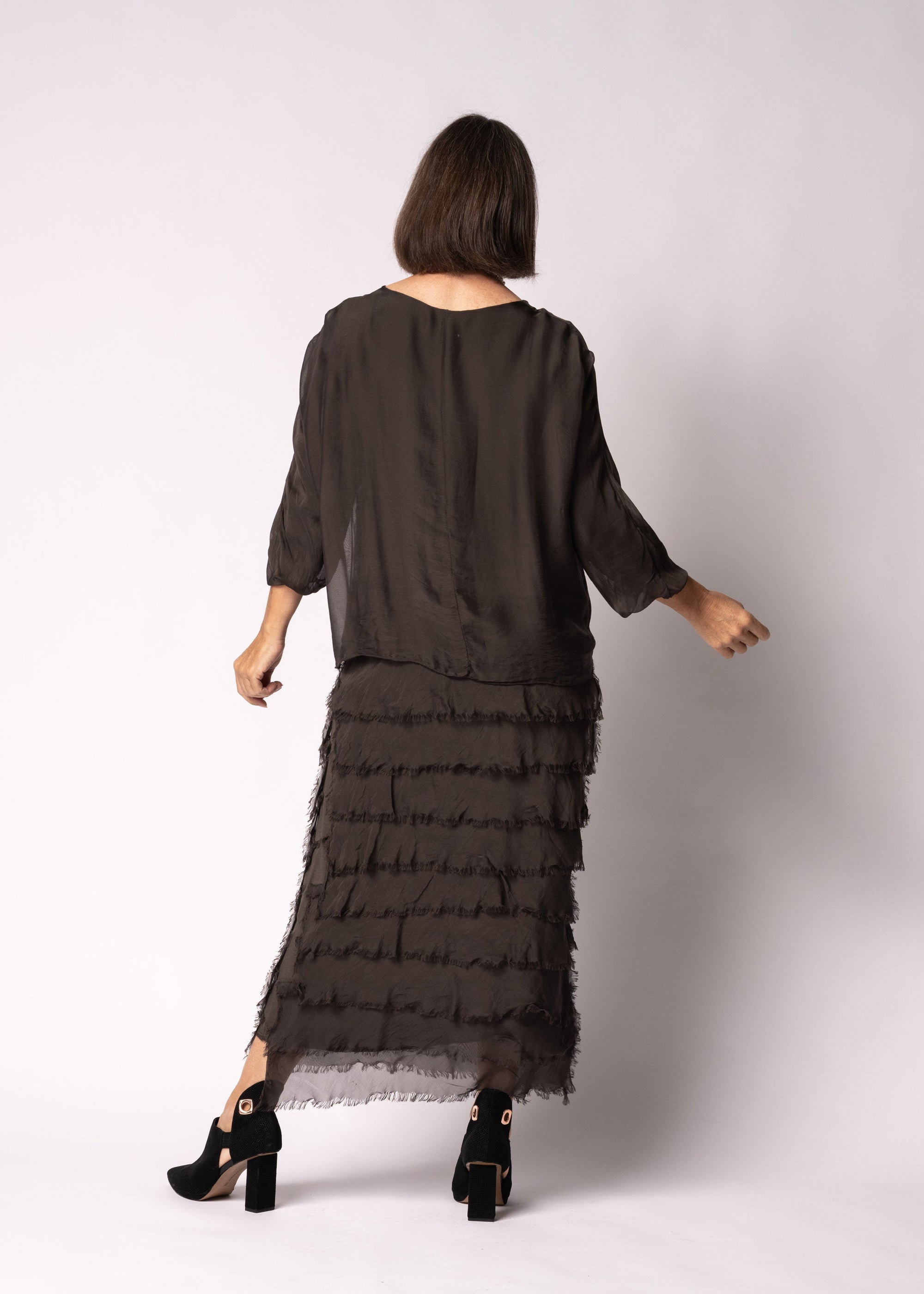 Imagine Fashion Odette Silk Dress | Chocolate Truffle