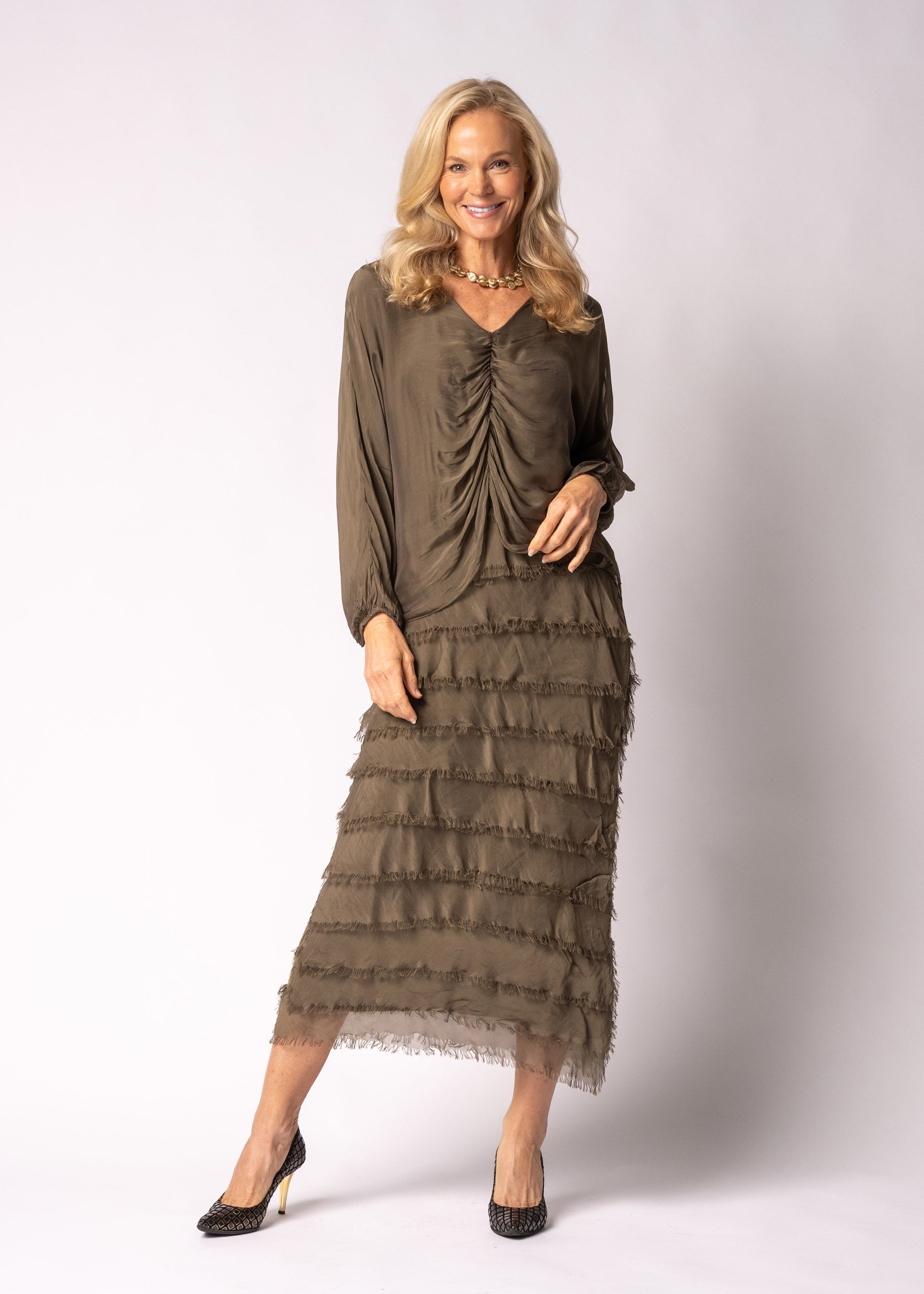 Imagine Fashion Odette Silk Dress | Moss Green