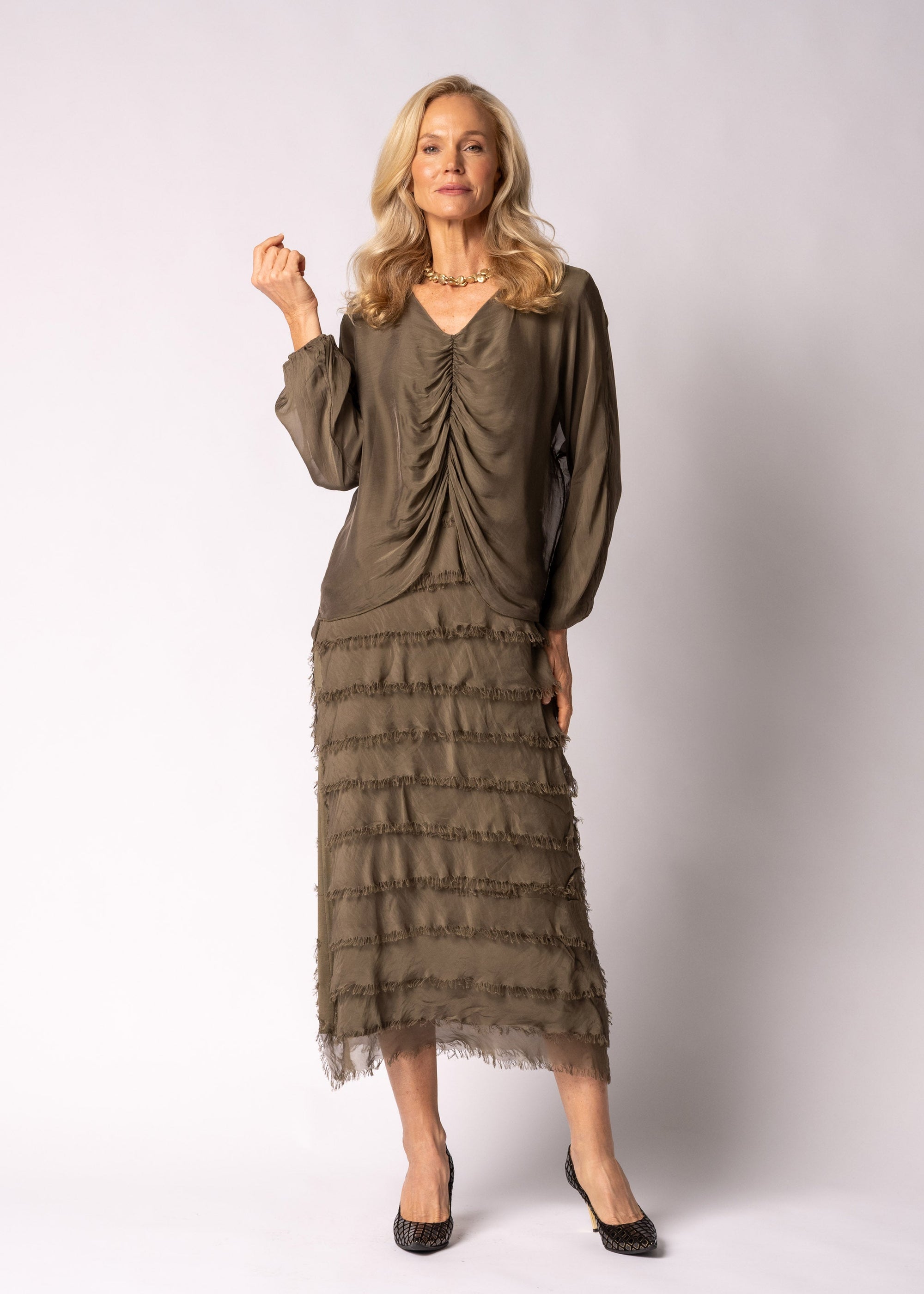 Imagine Fashion Odette Silk Dress | Moss Green