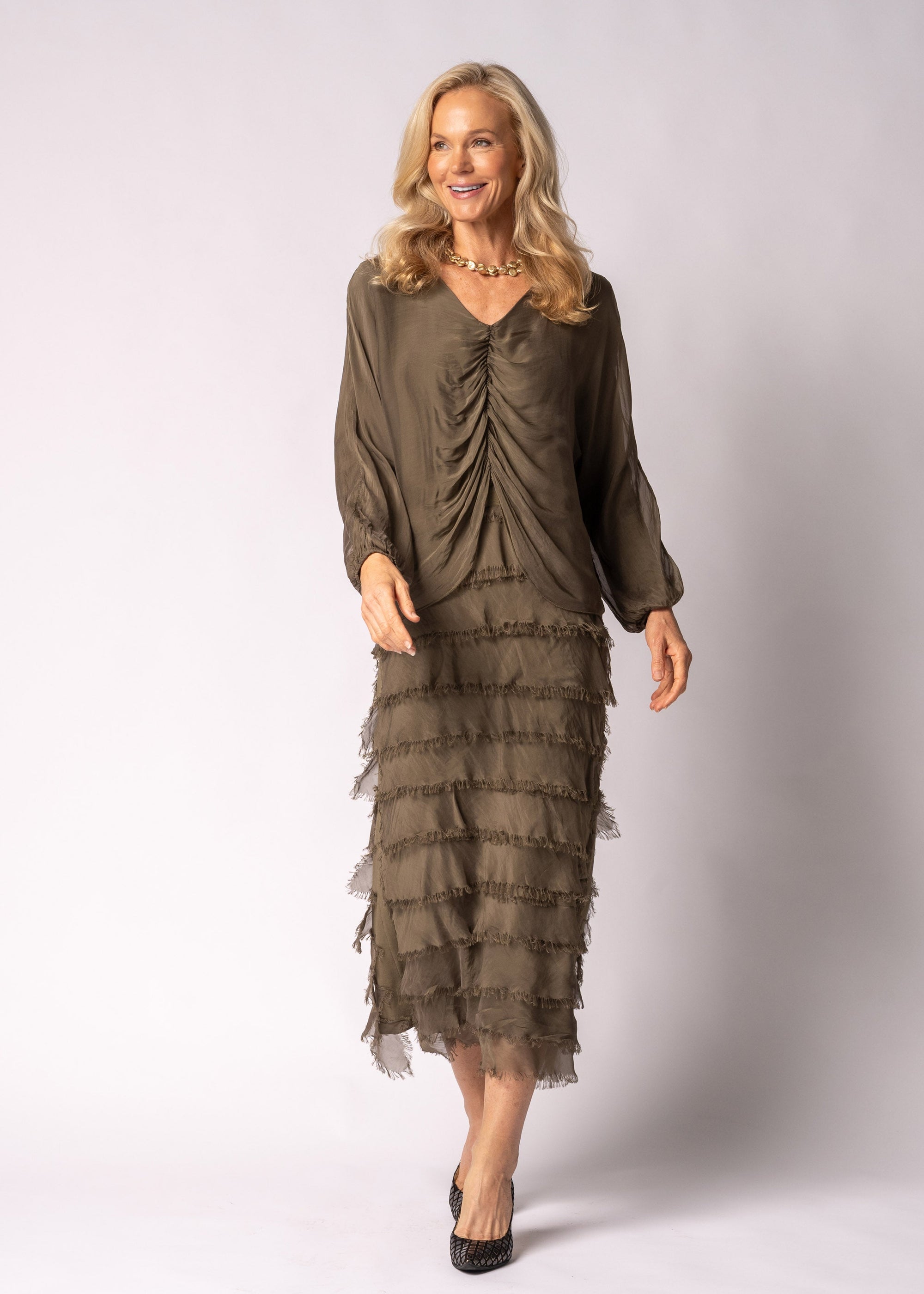 Imagine Fashion Odette Silk Dress | Moss Green