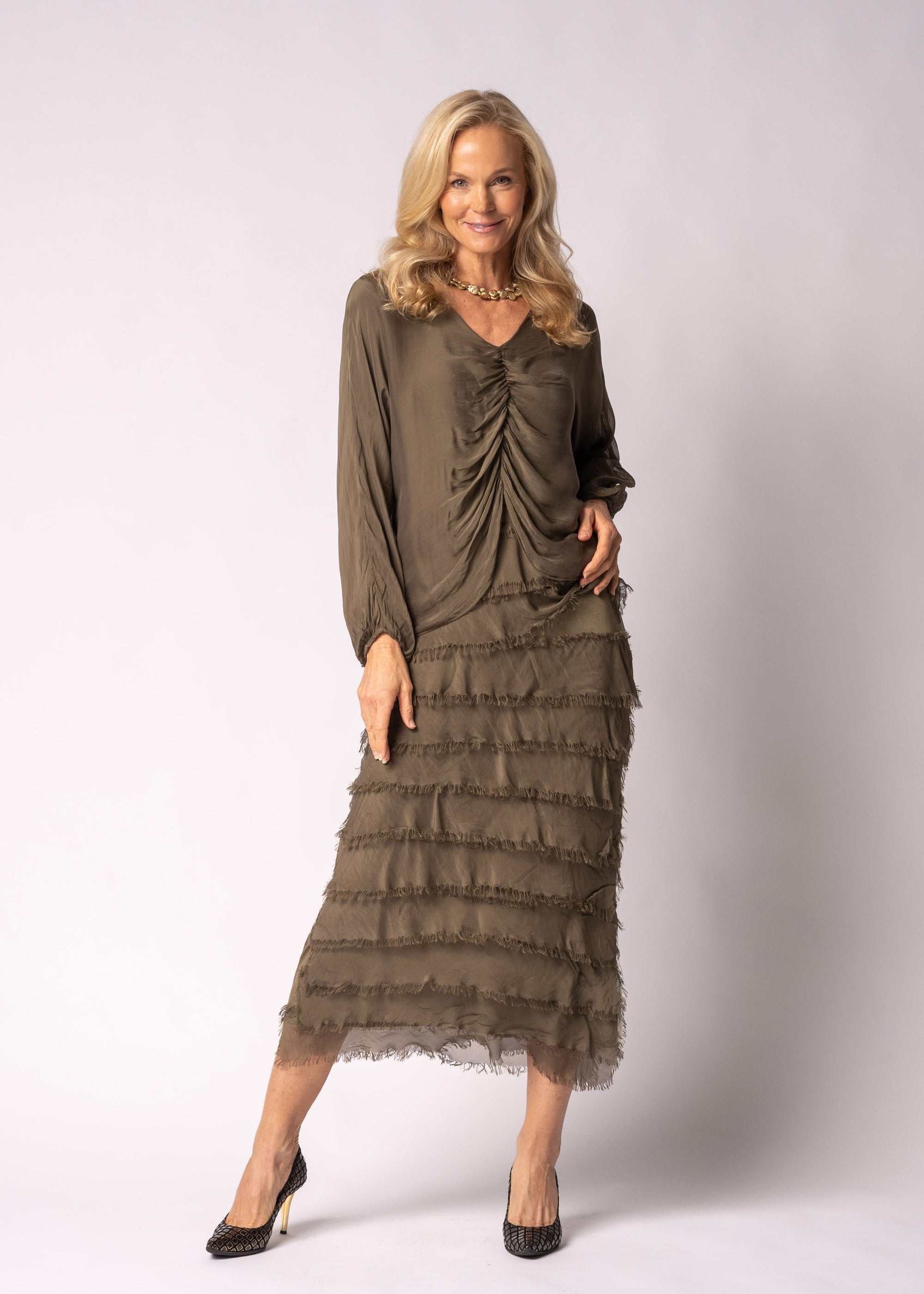 Imagine Fashion Odette Silk Dress | Moss Green