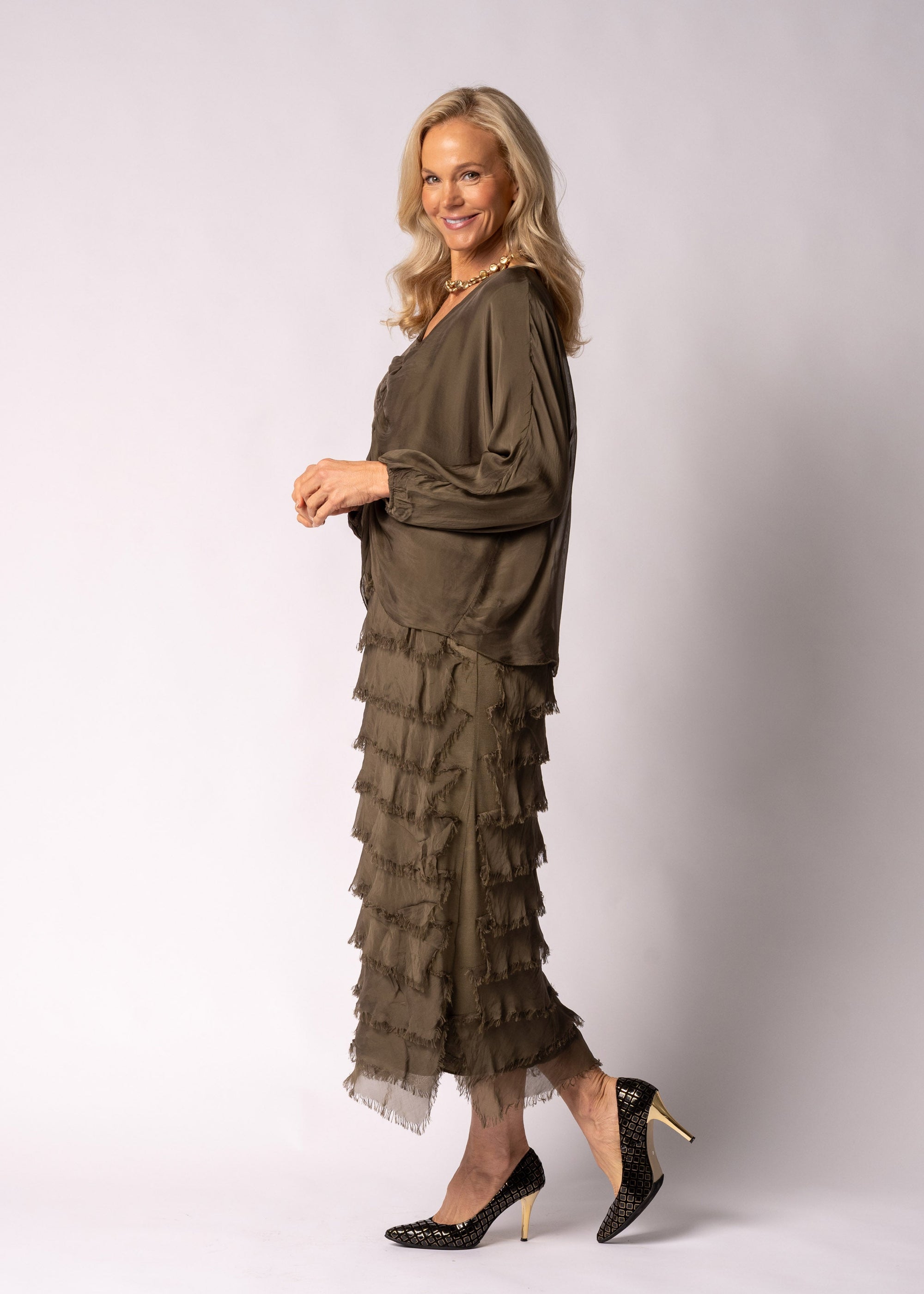 Imagine Fashion Odette Silk Dress | Moss Green