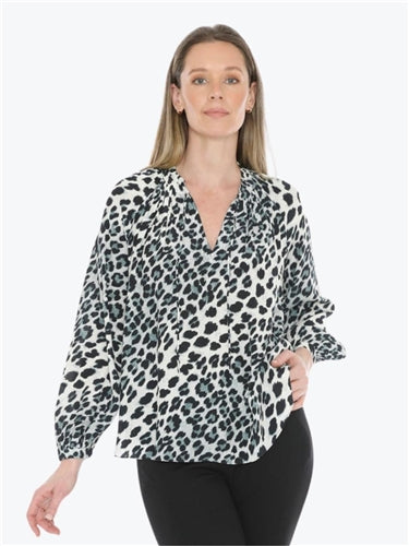 Jump Snow Leopard Ruffle Neck Top