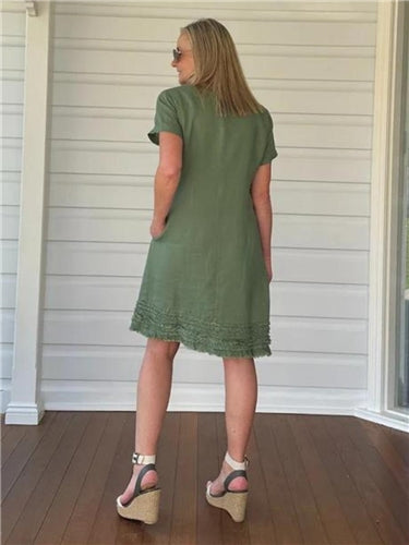 Gordon Smith Ruffle Hem Linen Dress 46000