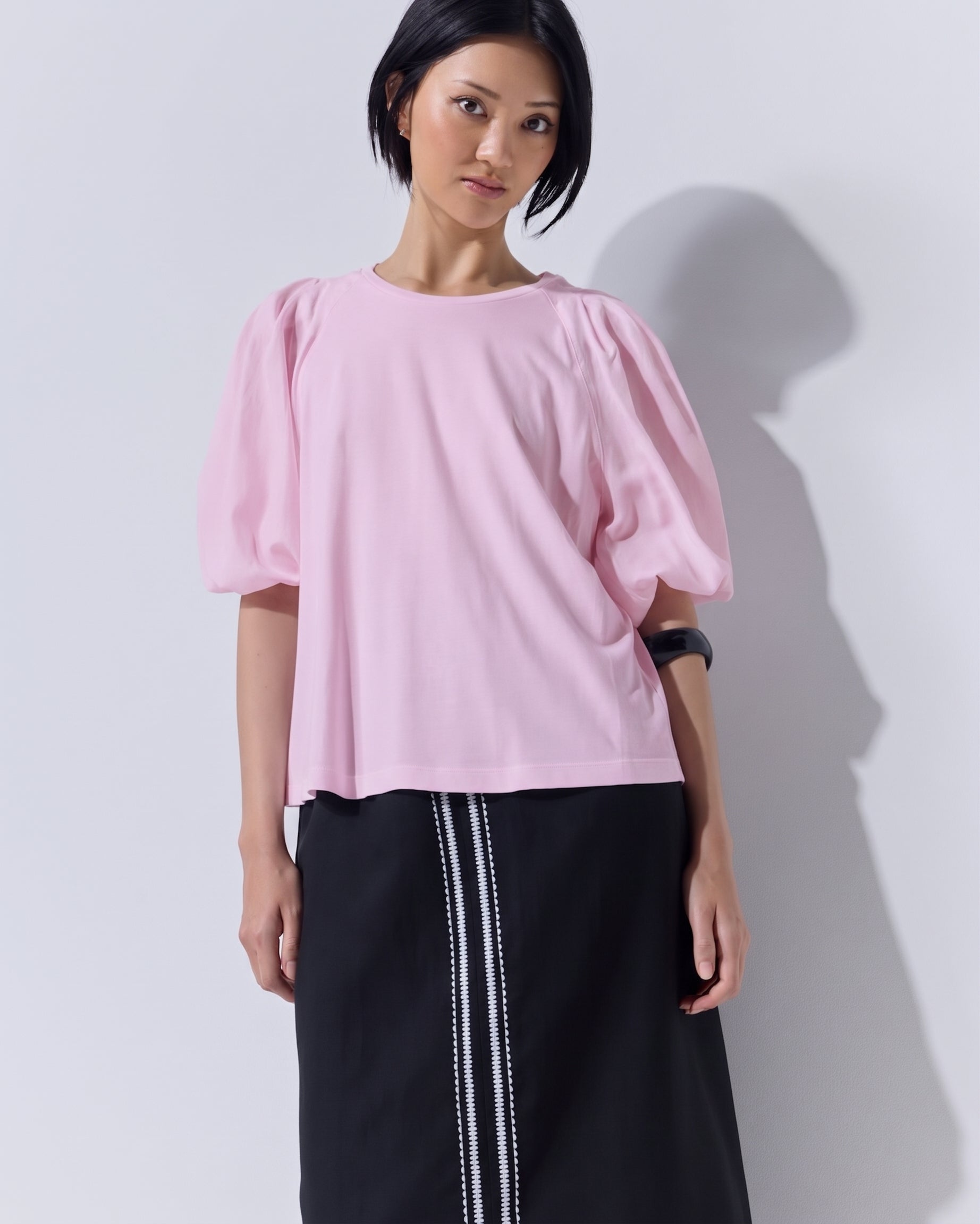 Marco Polo Pinstitch Gathered Sleeve Tee | Blush Pink