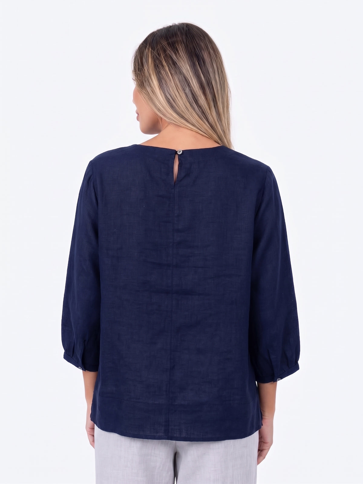 Maglia Lux Annie 3/4 Sleeve Linen Top | Navy