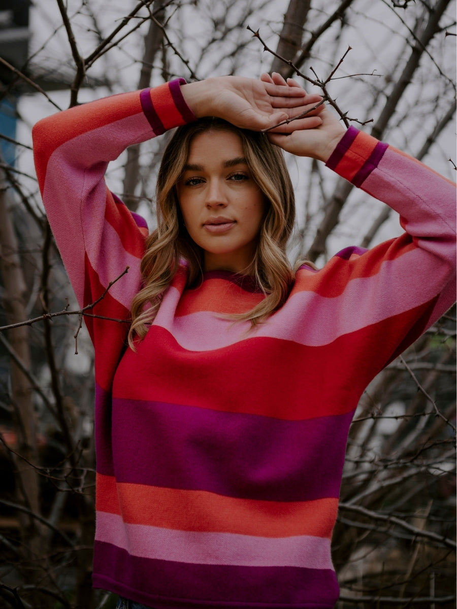 Bella Dolman Sleeve Pullover in Berry Combo