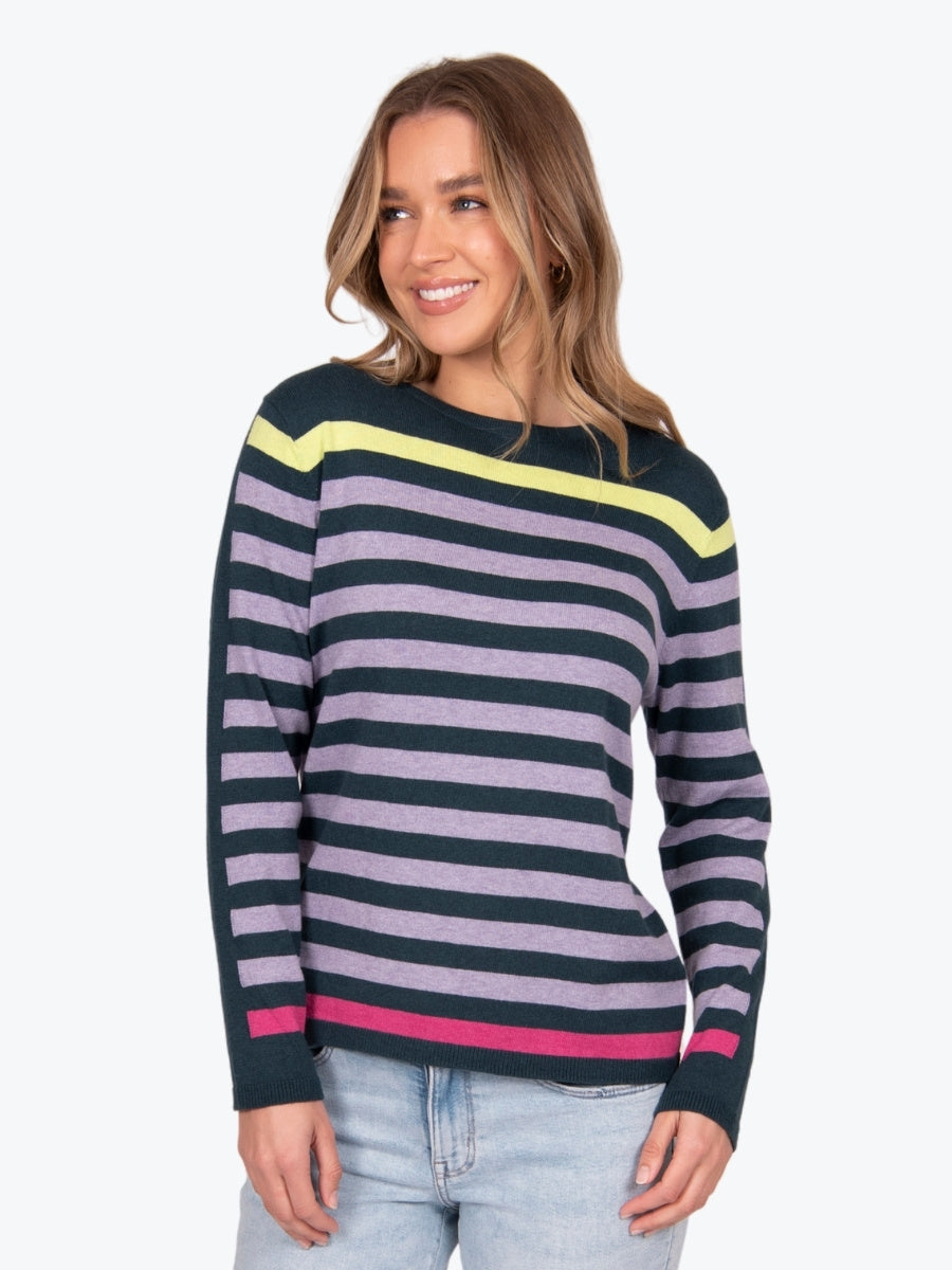 Bella Stripe Pullover in Spruce Blue