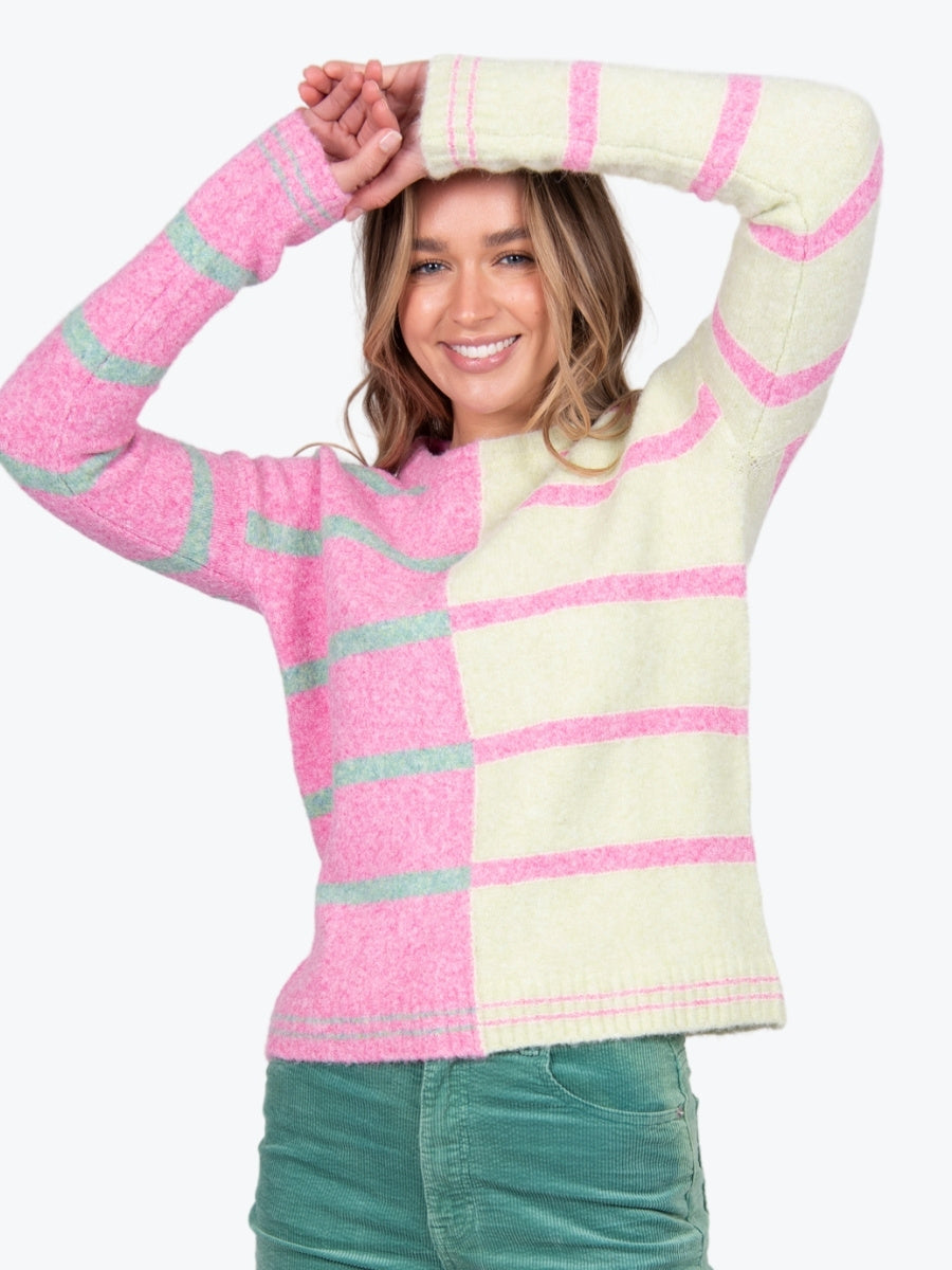 Bella Striped Colour Block Pullover in Light Matcha