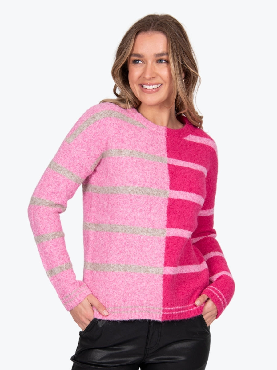 Bella Striped Colour Block Pullover in Pink