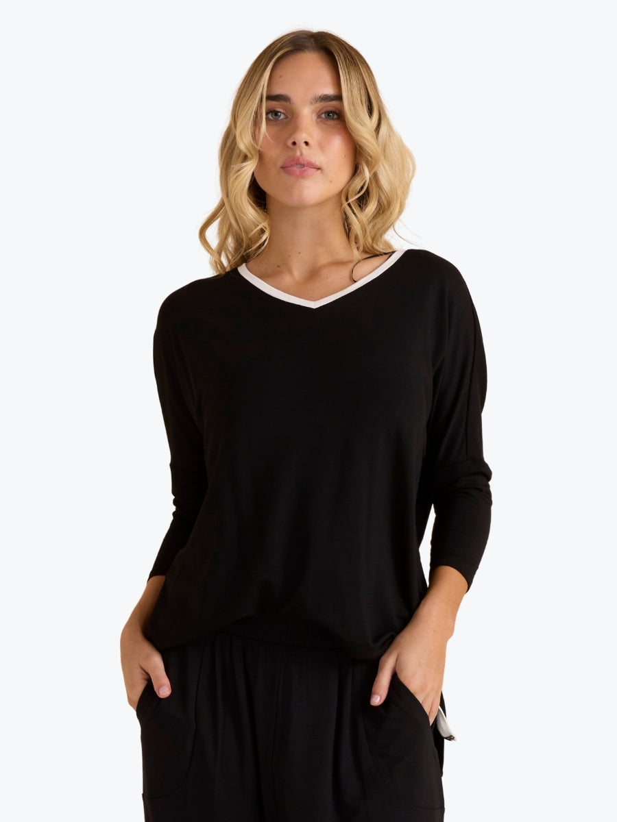 Betty Basics Adina 3/4 Sleeve Top in Black