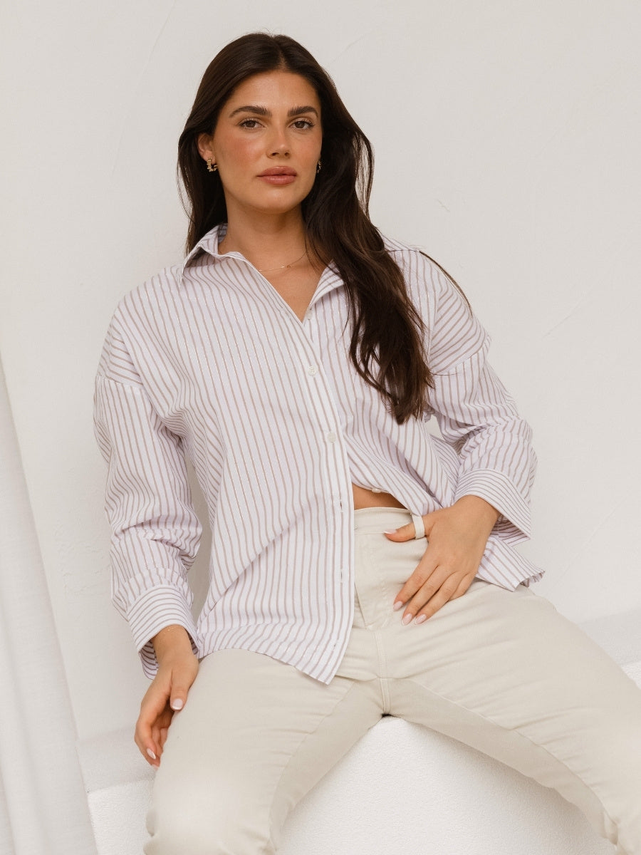 Betty Basics Artemis Shirt in Beige Lurex Stripe