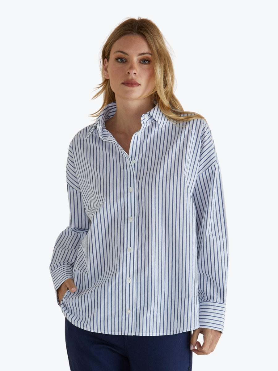 Betty Basics Artemis Shirt in Blue Lurex Stripe