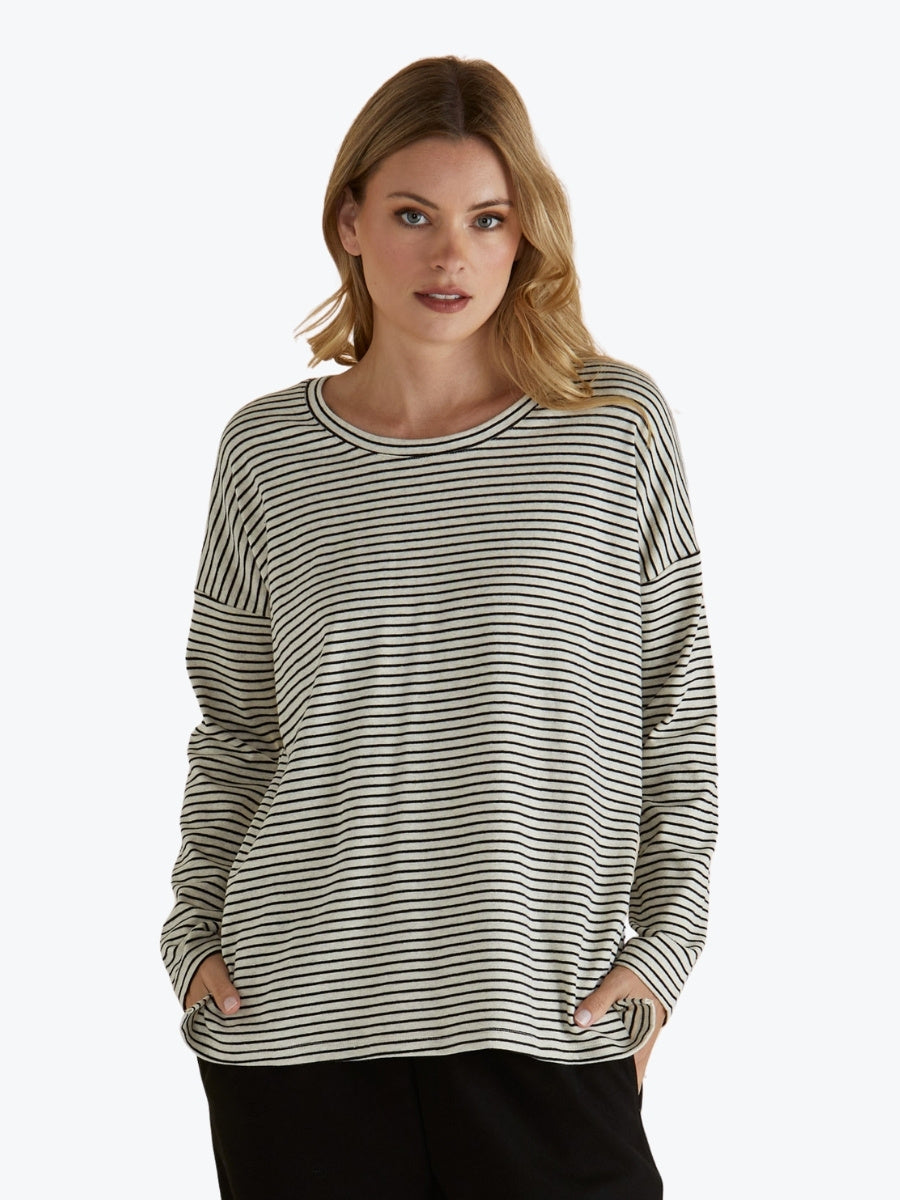 Betty Basics Brixley Long Sleeve Top in Black Stripe