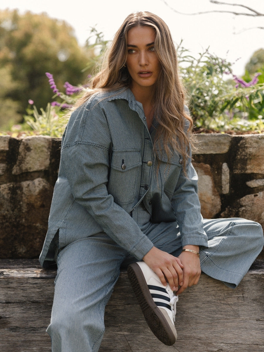 Betty Basics Cherry Denim Shirt in Pinstripe