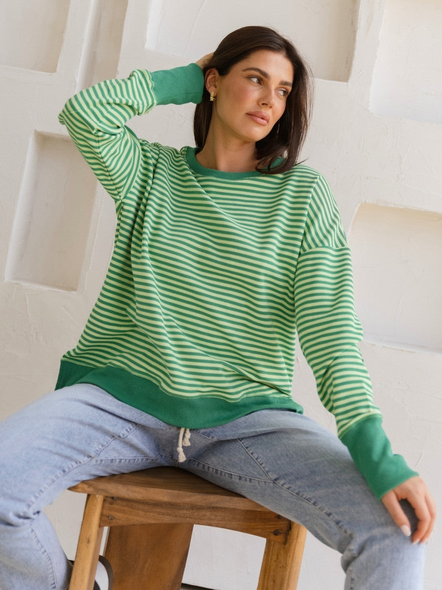 Betty Basics Cove Sweat in Green Stripe