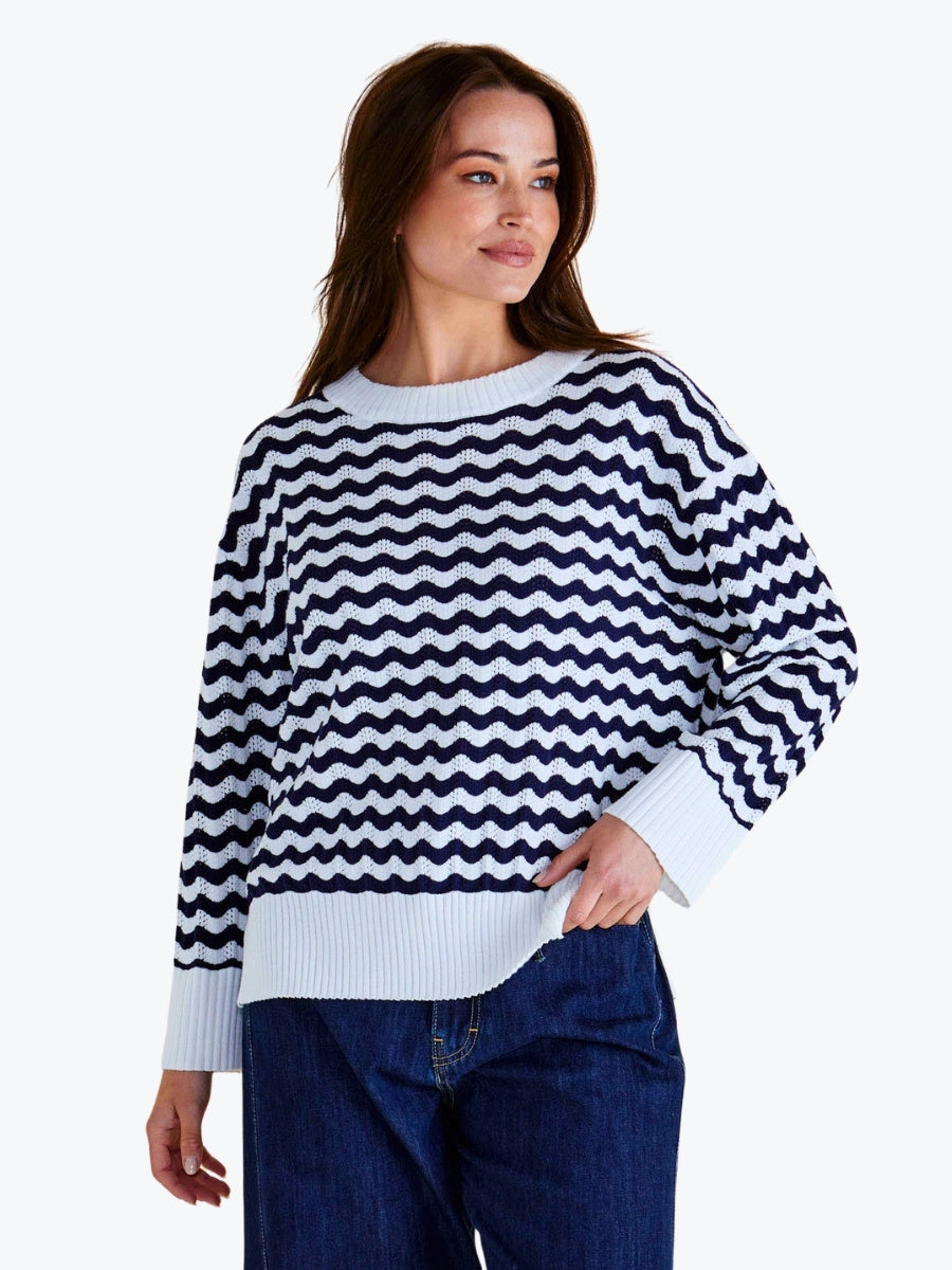 Betty Basics Ember Knit Jumper in Navy Wave Stripe