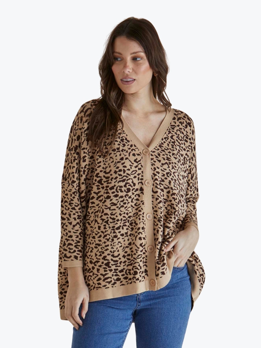 Betty Basics Hampton Cardigan in Animal Print