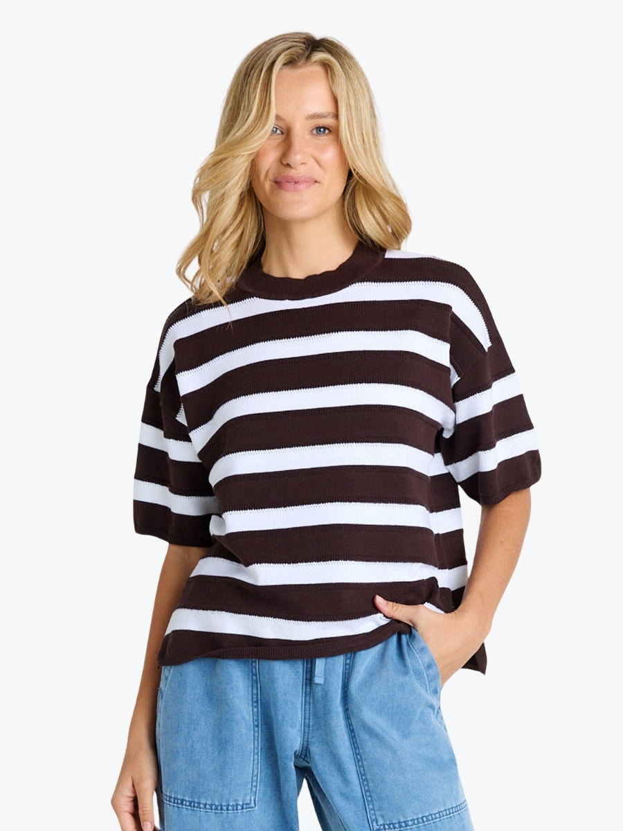 Betty Basics Libby Boxy Top | Chocolate Stripe