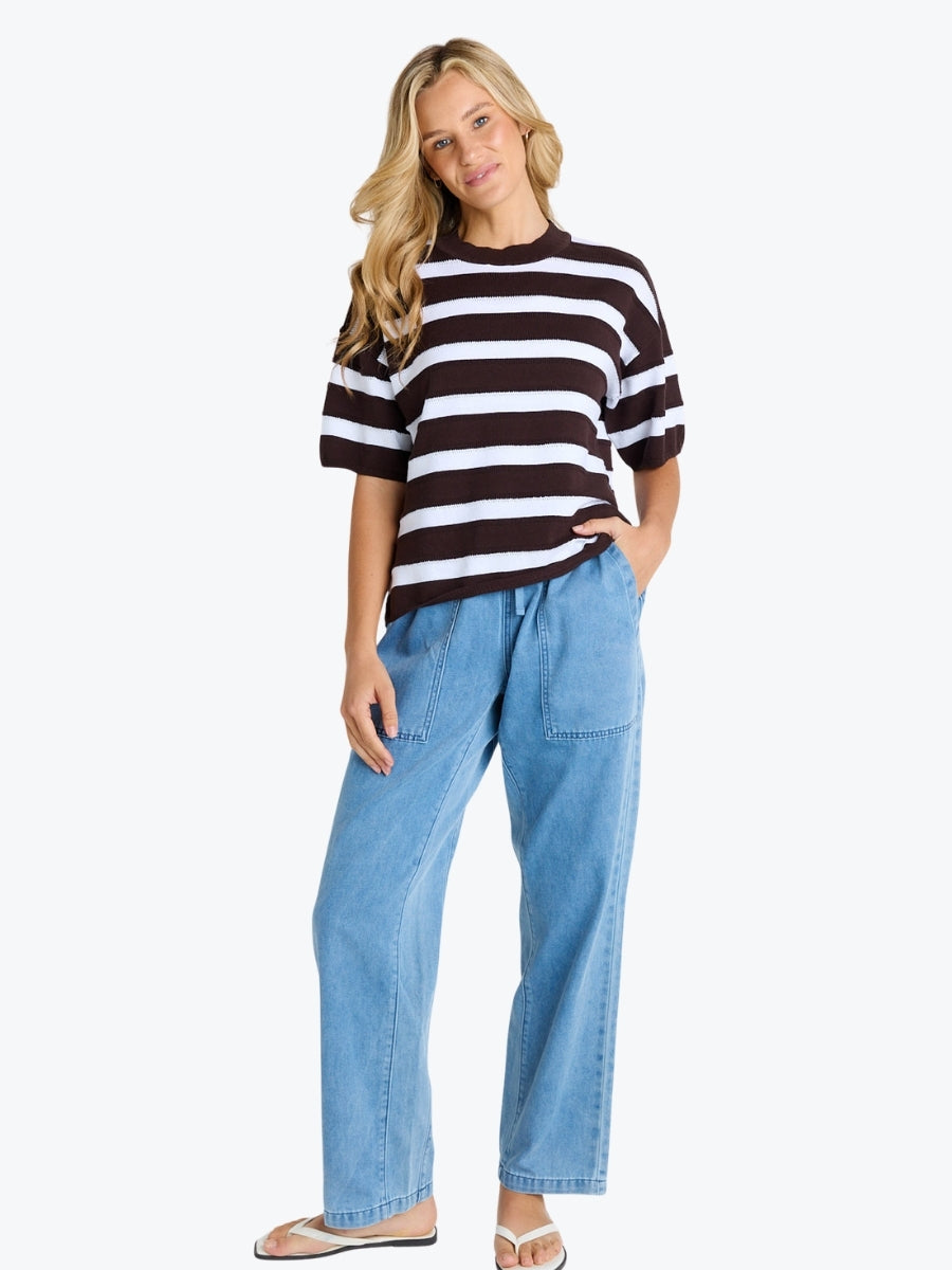 Betty Basics Libby Boxy Top | Chocolate Stripe