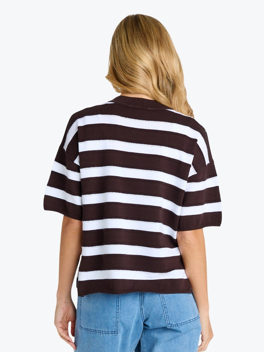 Betty Basics Libby Boxy Top | Chocolate Stripe