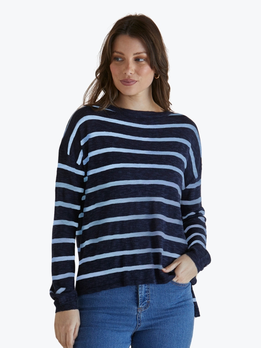 Betty Basics Natasha Knit Top in Blue Stripe