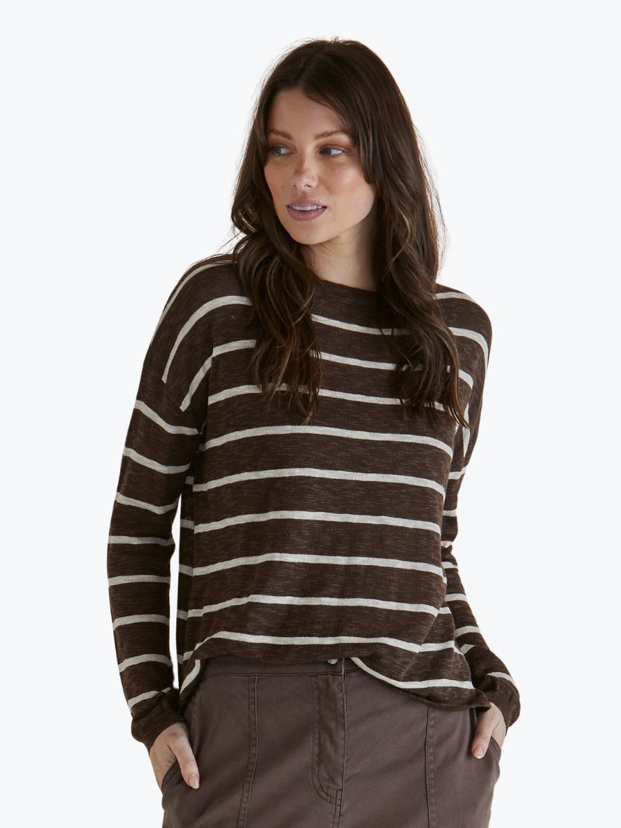 Betty Basics Natasha Knit Top in Brown Stripe