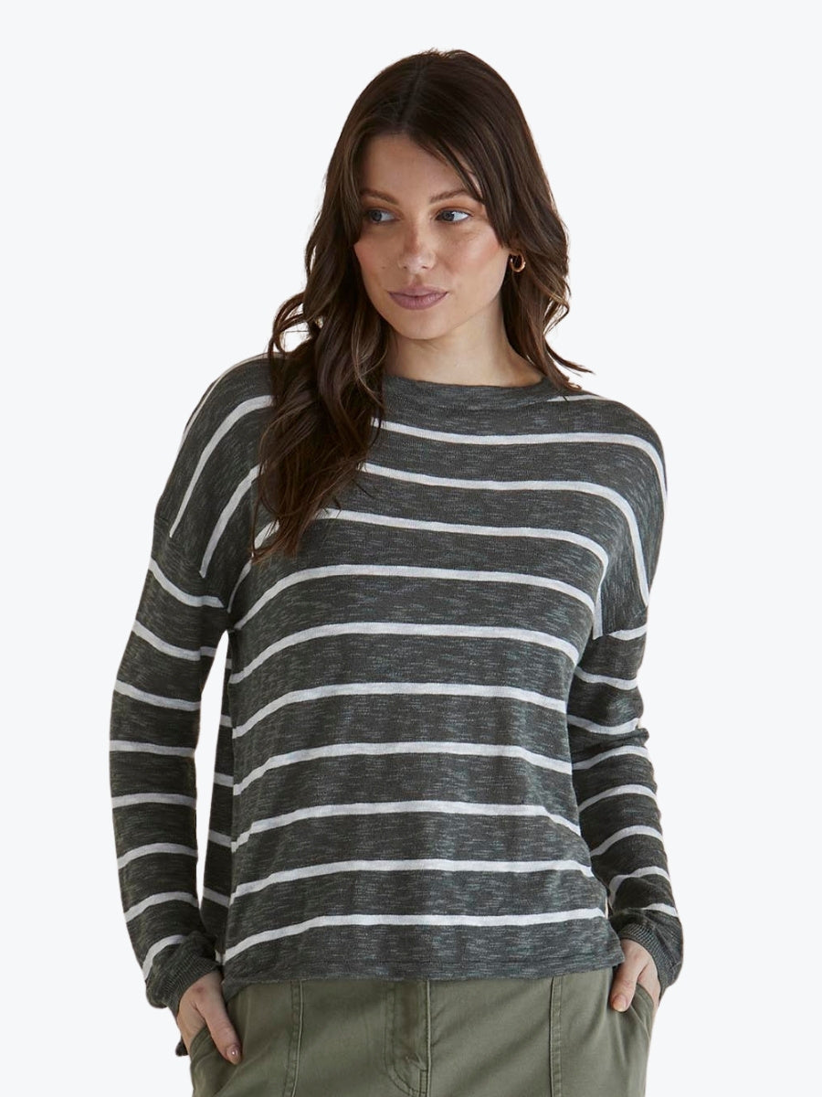 Betty Basics Natasha Knit Top in Green Stripe