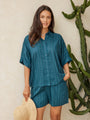 Betty Basics Ophelia Oversized Shirt | Teal/White Stripe