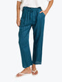 Betty Basics Palm Linen Blend Relax Pants | Teal/White Stripe