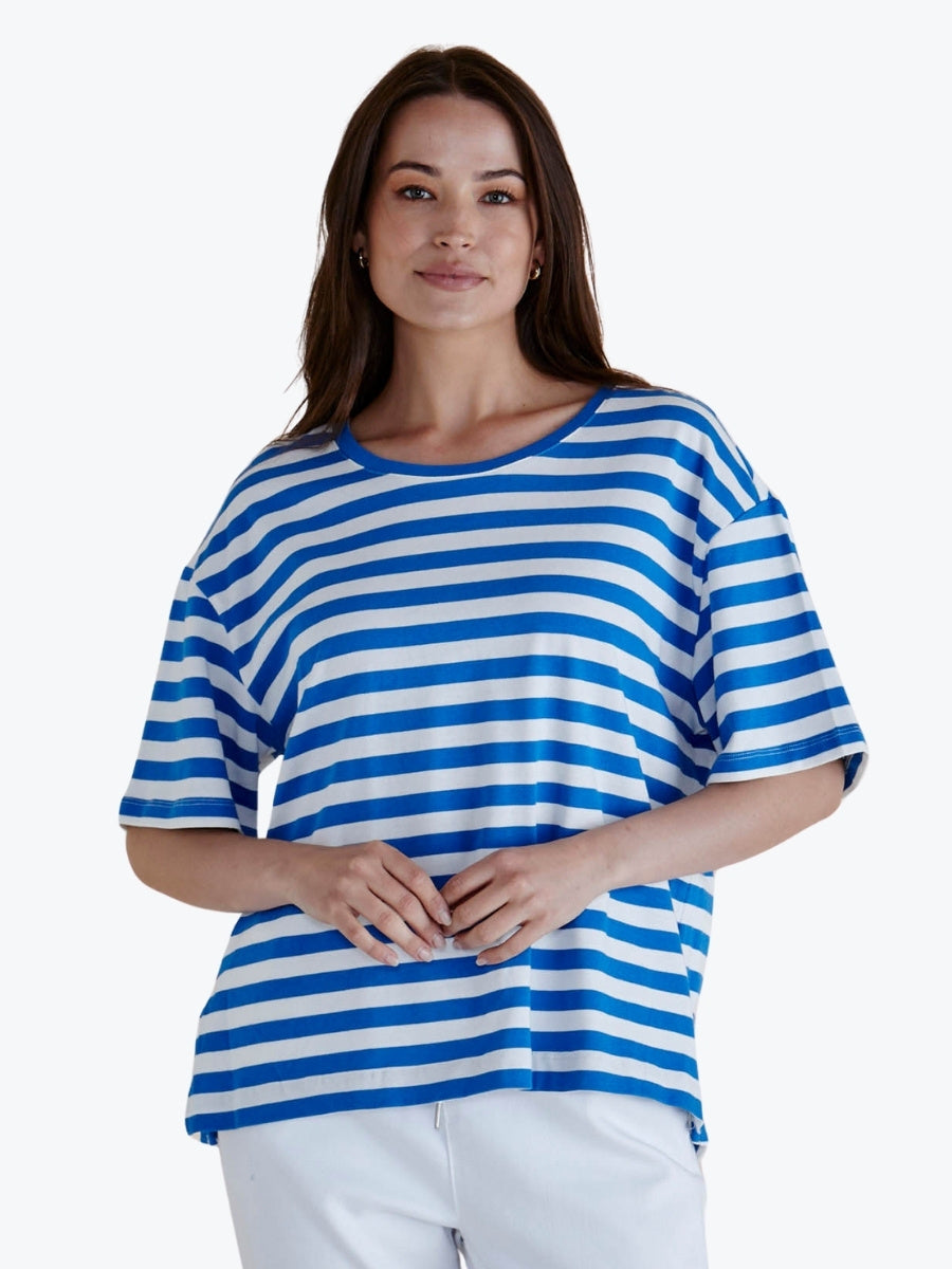 Betty Basics Relax Boxy Tee in Azure Blue Stripe