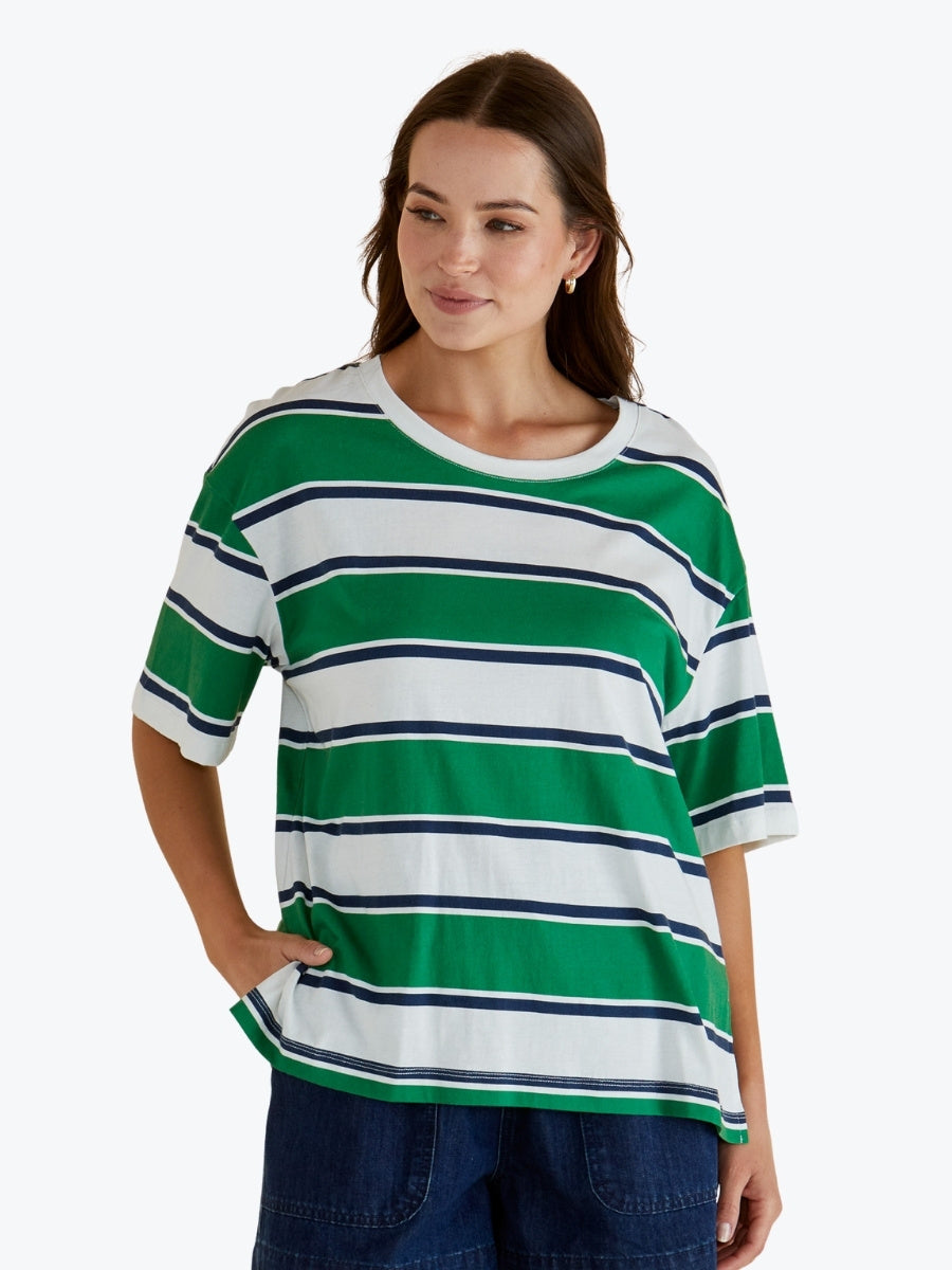 Betty Basics Relax Boxy Tee in Navy/Green Stripe
