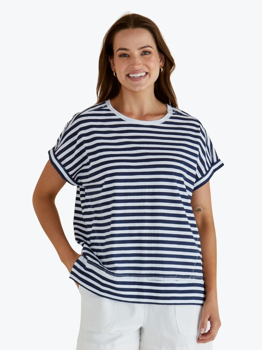 Betty Basics Shirley Short Sleeve Tee in Navy Stripe