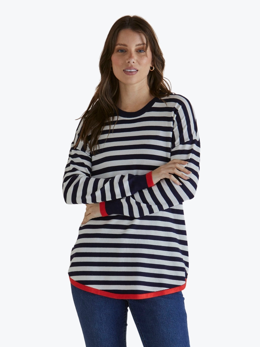 Betty Basics Sophie Knit Jumper in Red Blue Stripe