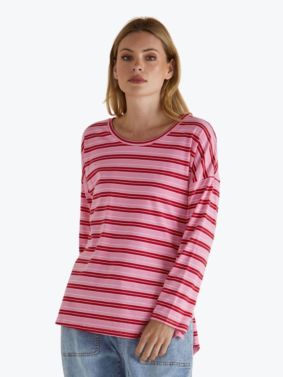 Betty Basics Taylor Tee in Pink/Red Stripe