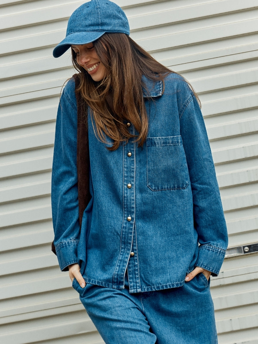 Betty Basics Vesper Denim Shirt | Mid Blue
