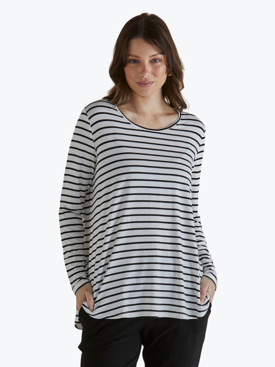 Betty Basics Yasmin Long Sleeve Top in Black/White Stripe