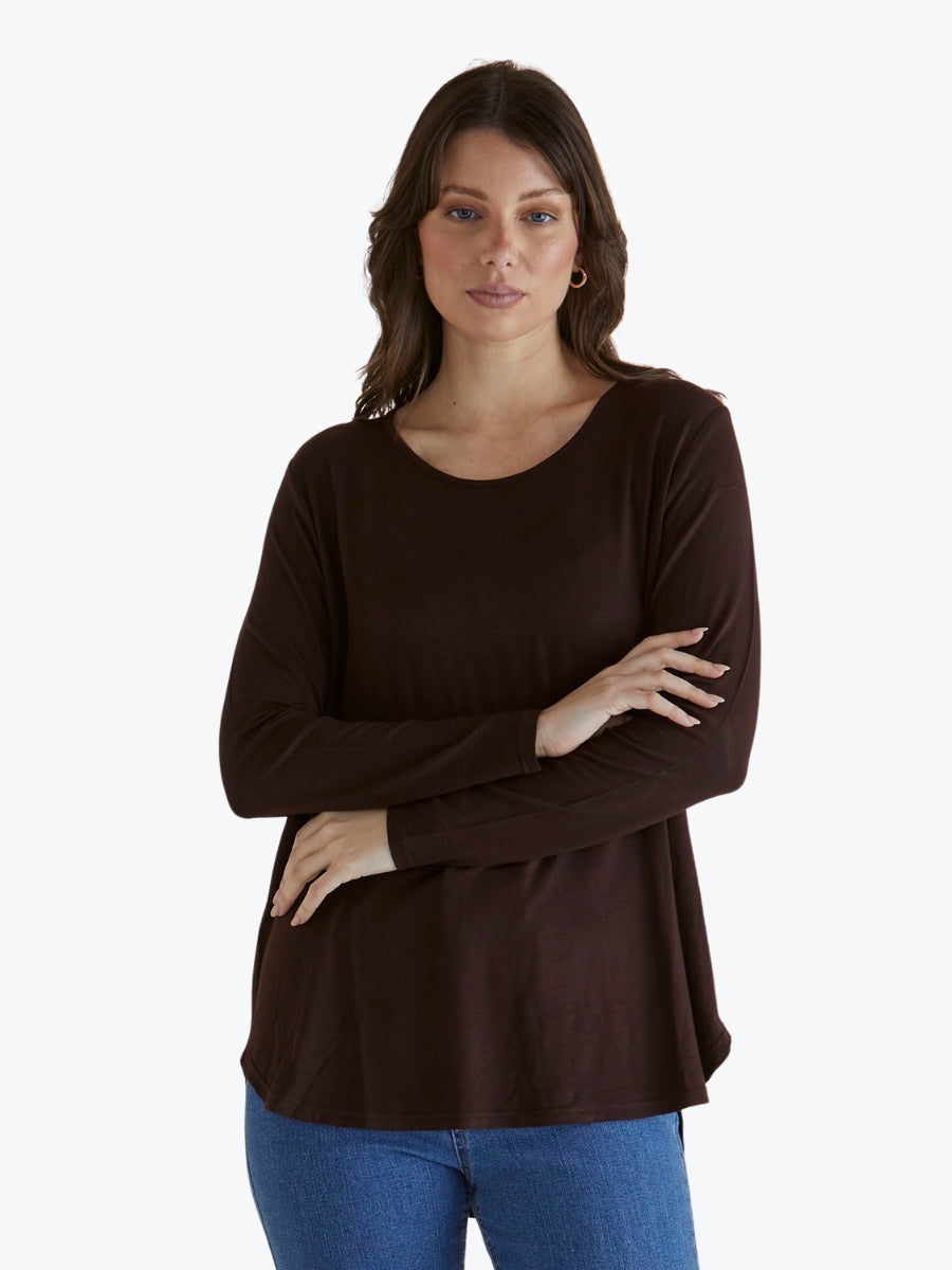 Betty Basics Yasmin Long Sleeve Top in Chocolate