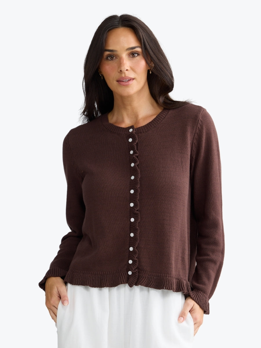 Brave + True Lorrie Frill Cardi | Chocolate