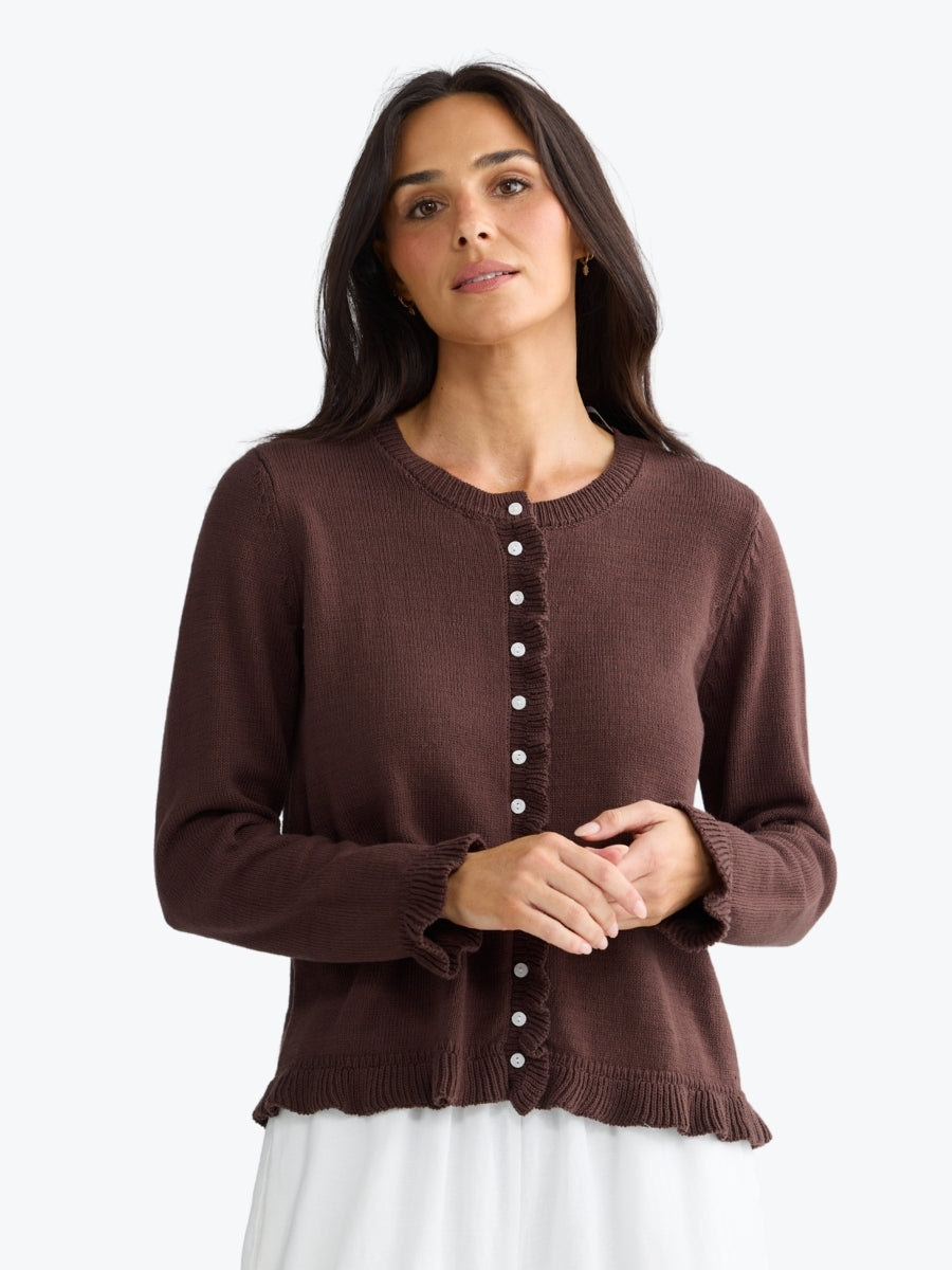 Brave + True Lorrie Frill Cardi | Chocolate