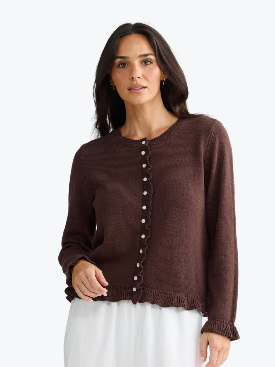 Brave + True Lorrie Frill Cardi | Chocolate