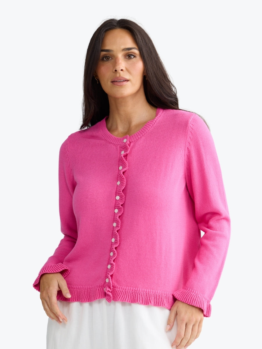 Brave + True Lorrie Frill Cardi | Hot Pink