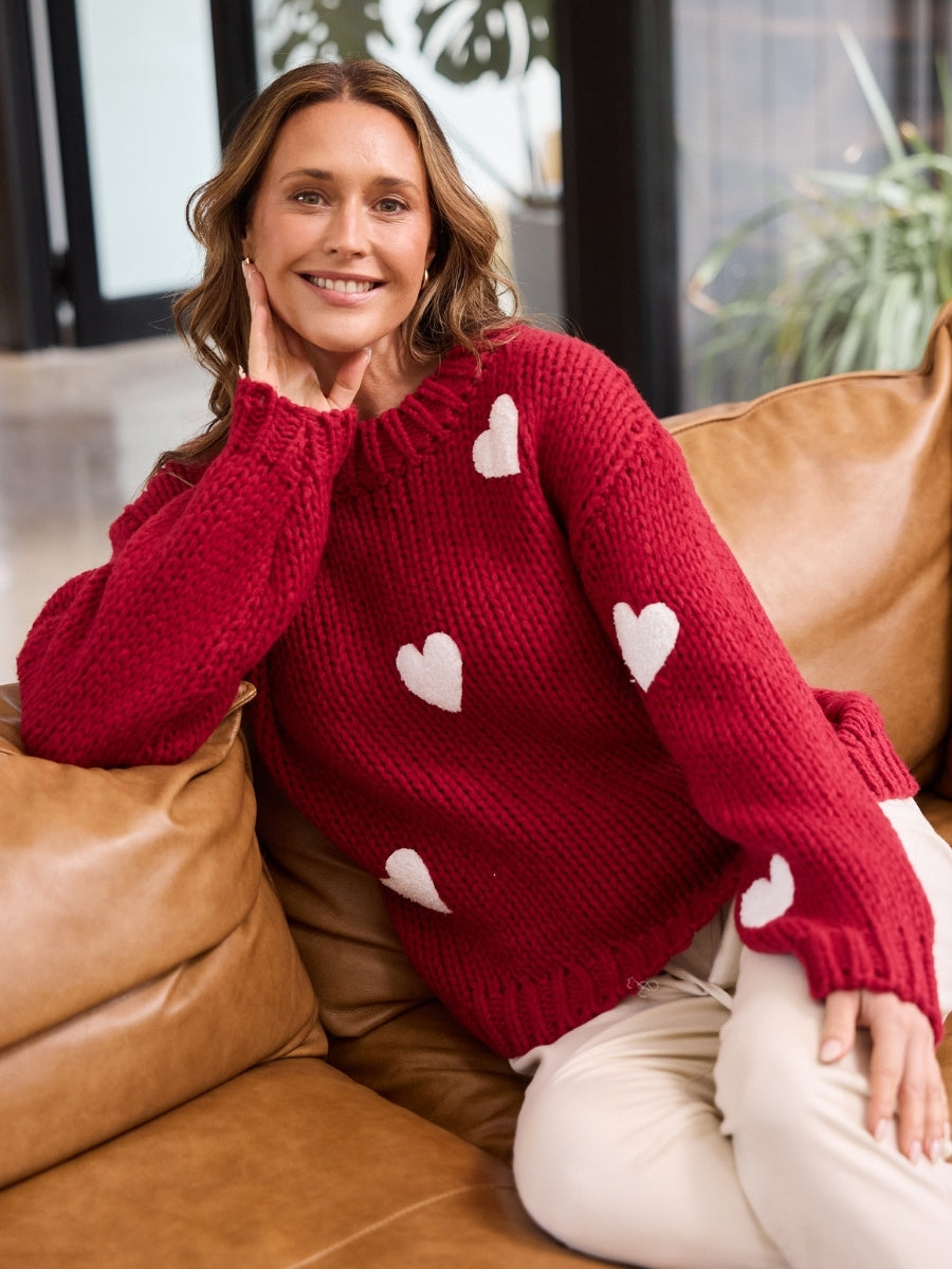 Brave + True Heart On My Sleeve Knit in Cherry/Off White
