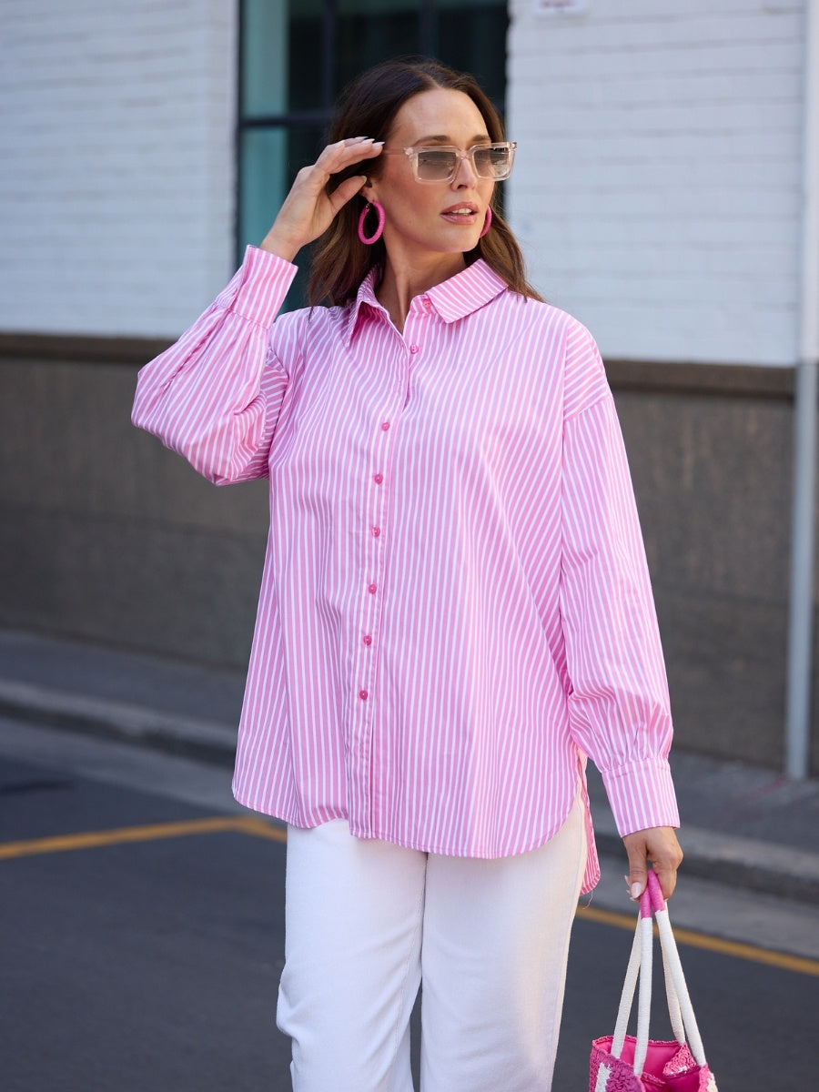 Brave + True Isabel Shirt in Pink Stripe