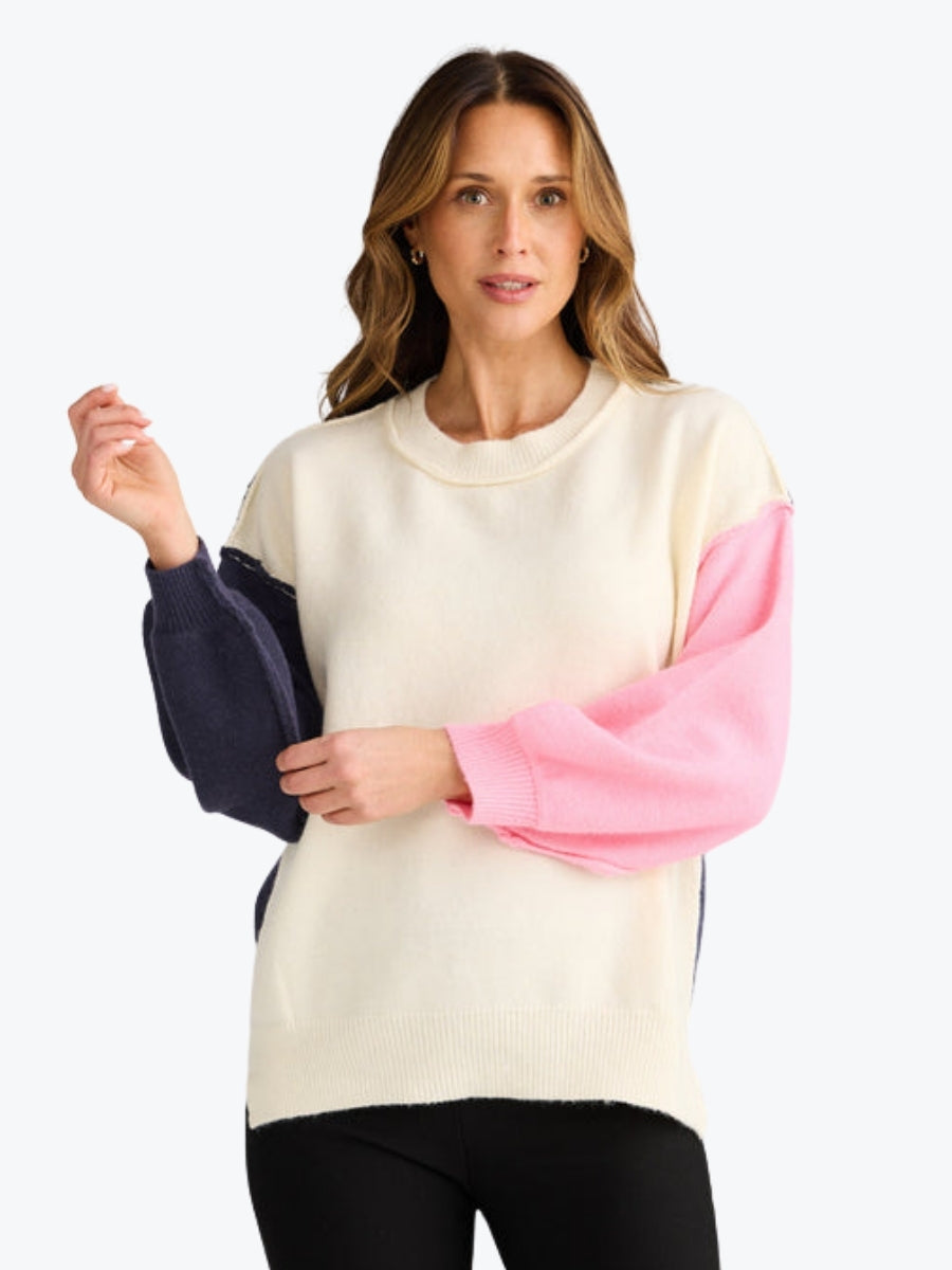 Brave + True Mischa Knit in Off White/Navy/Pink