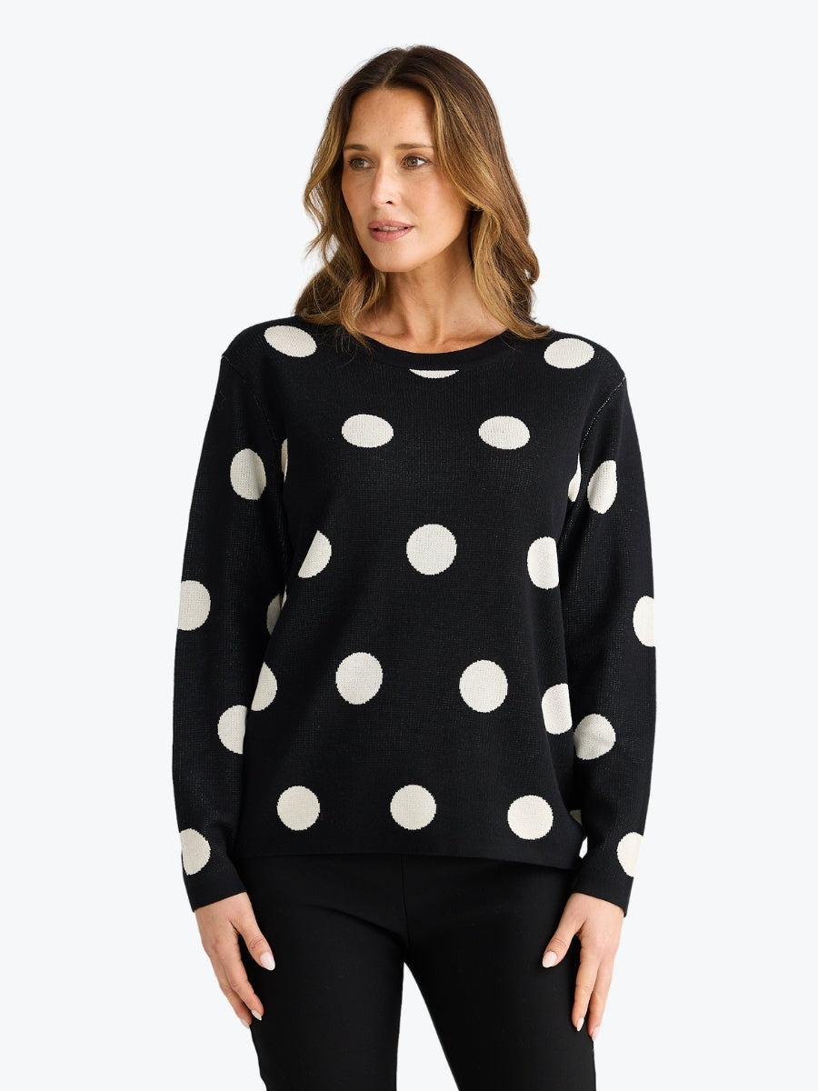 Brave + True Petra Polka Dot Knit in Black/Oat