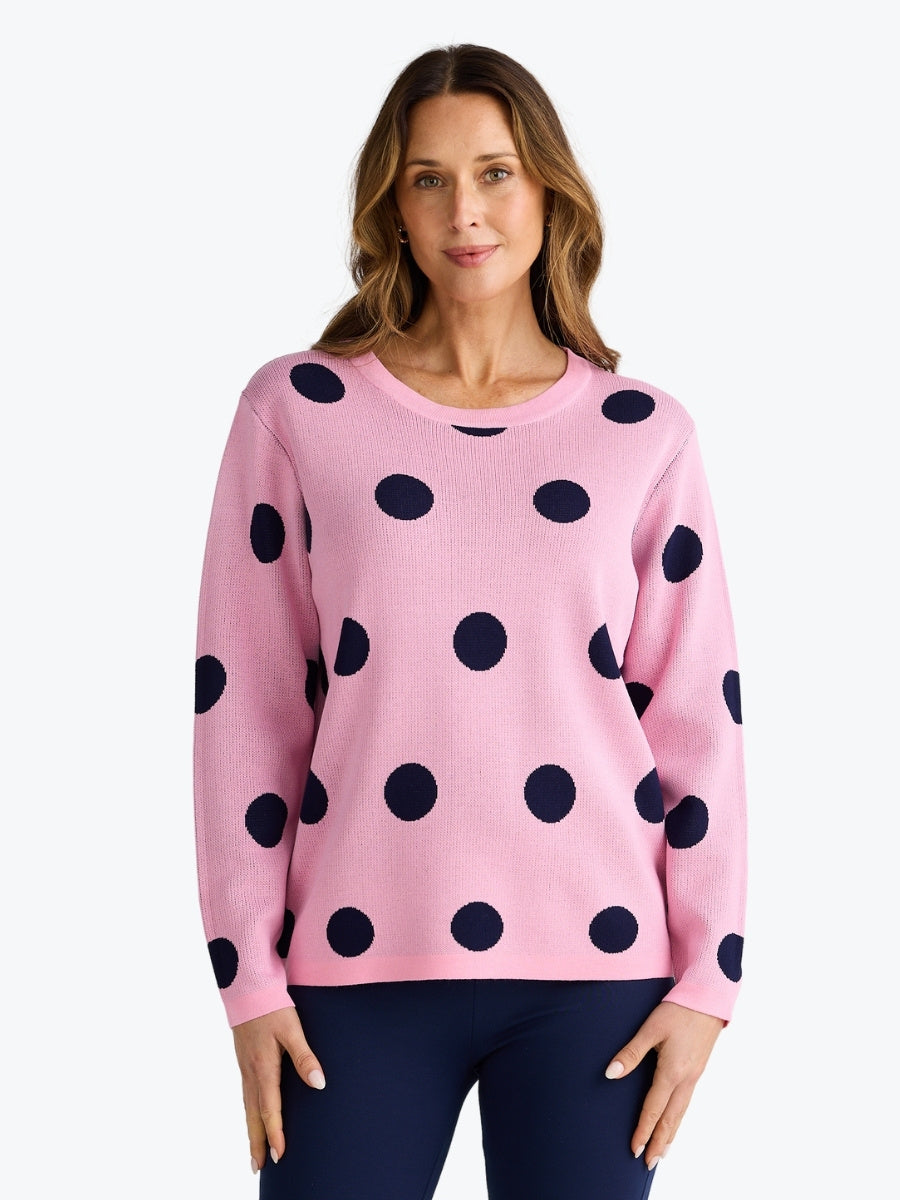 Brave + True Petra Polka Dot Knit in Pink/Navy