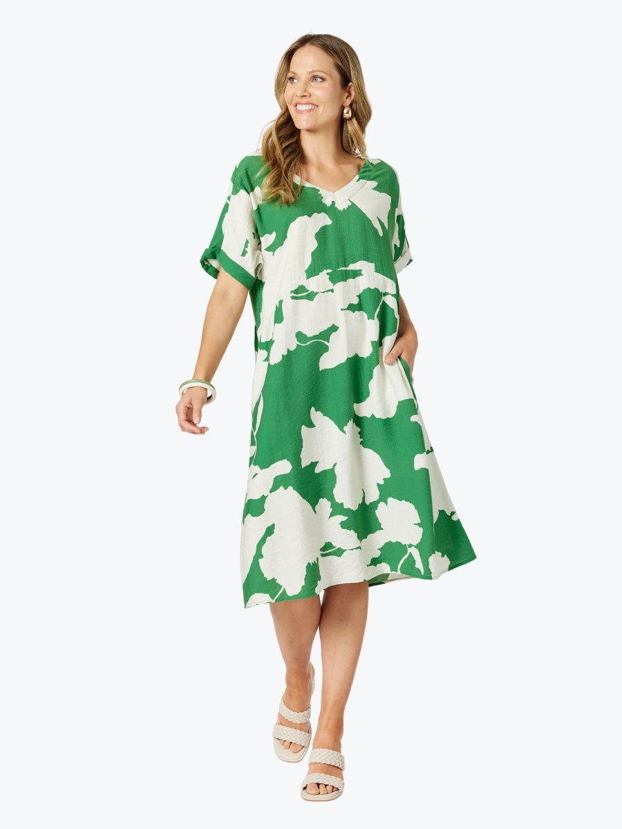 Clarity Barcelona V Neck Dress in Elm/Natural