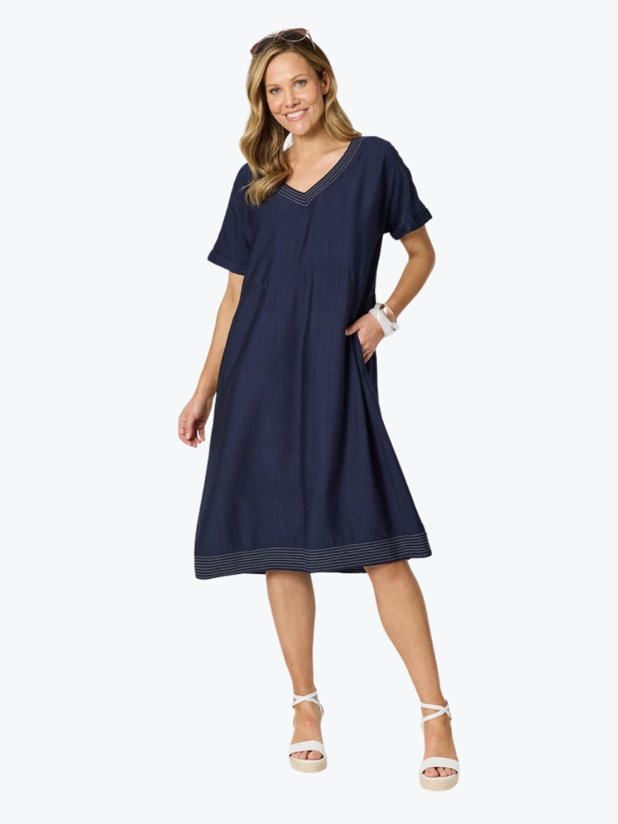 Clarity Del Mar Stitch Detail Dress | Navy