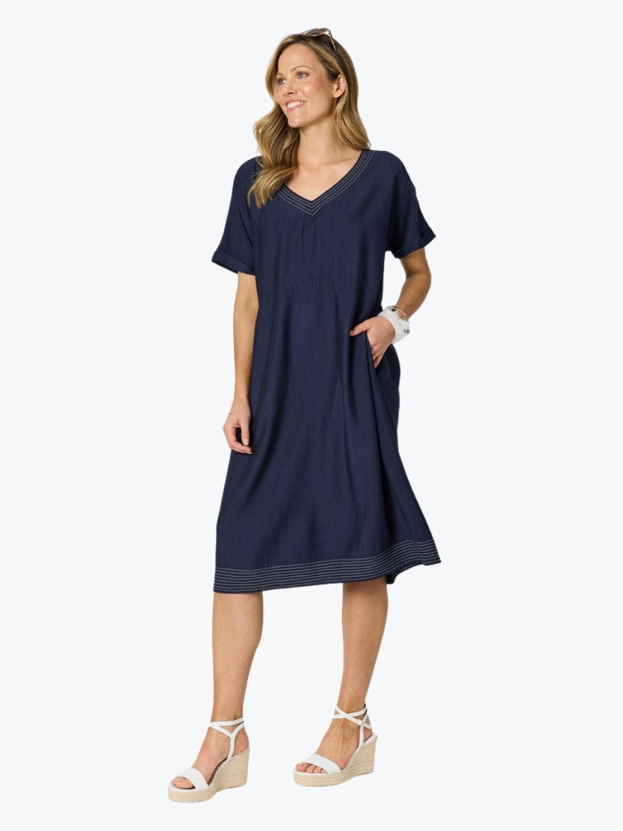 Clarity Del Mar Stitch Detail Dress | Navy